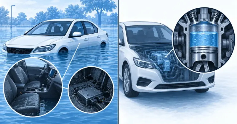 Hình ảnh mô phỏng ô tô ở khu vực đường ngập nước khi mưa lớn
