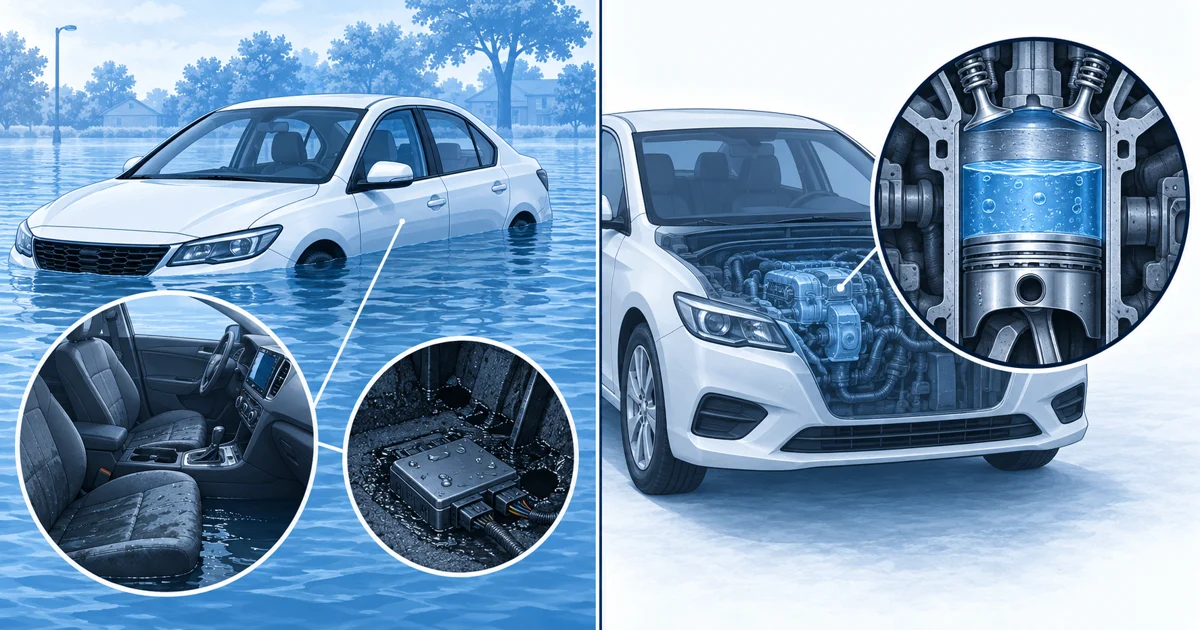 Hình ảnh mô phỏng đối chiếu xe bị nước vào nội thất và nước trong buồng đốt động cơ